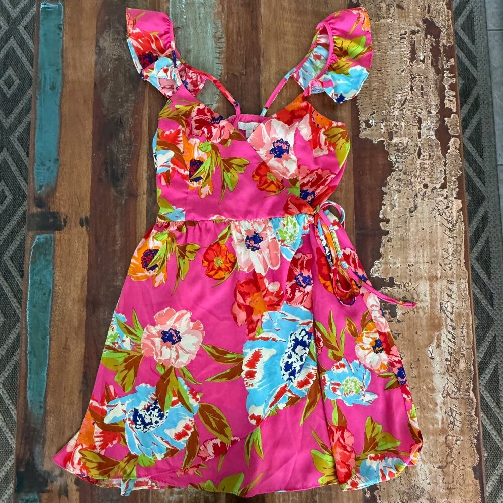 Gianni Bini Pink Floral‎ Wrap Dress Size Small